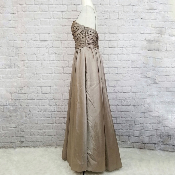 Watters & Watters ruched bodice gold taupe sweetheart neckline gown size 12XL - Picture 3 of 9